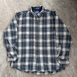 Vintage Pendleton 100% Virgin Wool Plaid Long Sleeve Shirt Men's XL Tan Flannel